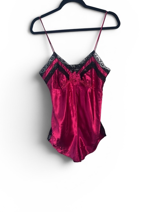 Victoria's Secret Other - Victoria's Secret vintage gold label Fuchsia Satin Lace-Trim teddy romper